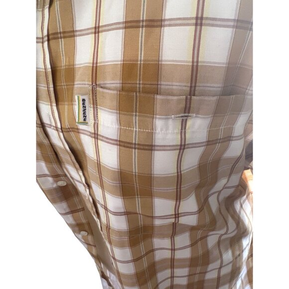 Men's Benzene  Plaid Button-Down Shirt Cotton Yellow & Brown Size XXL Sku 2991 - Picture 5 of 6